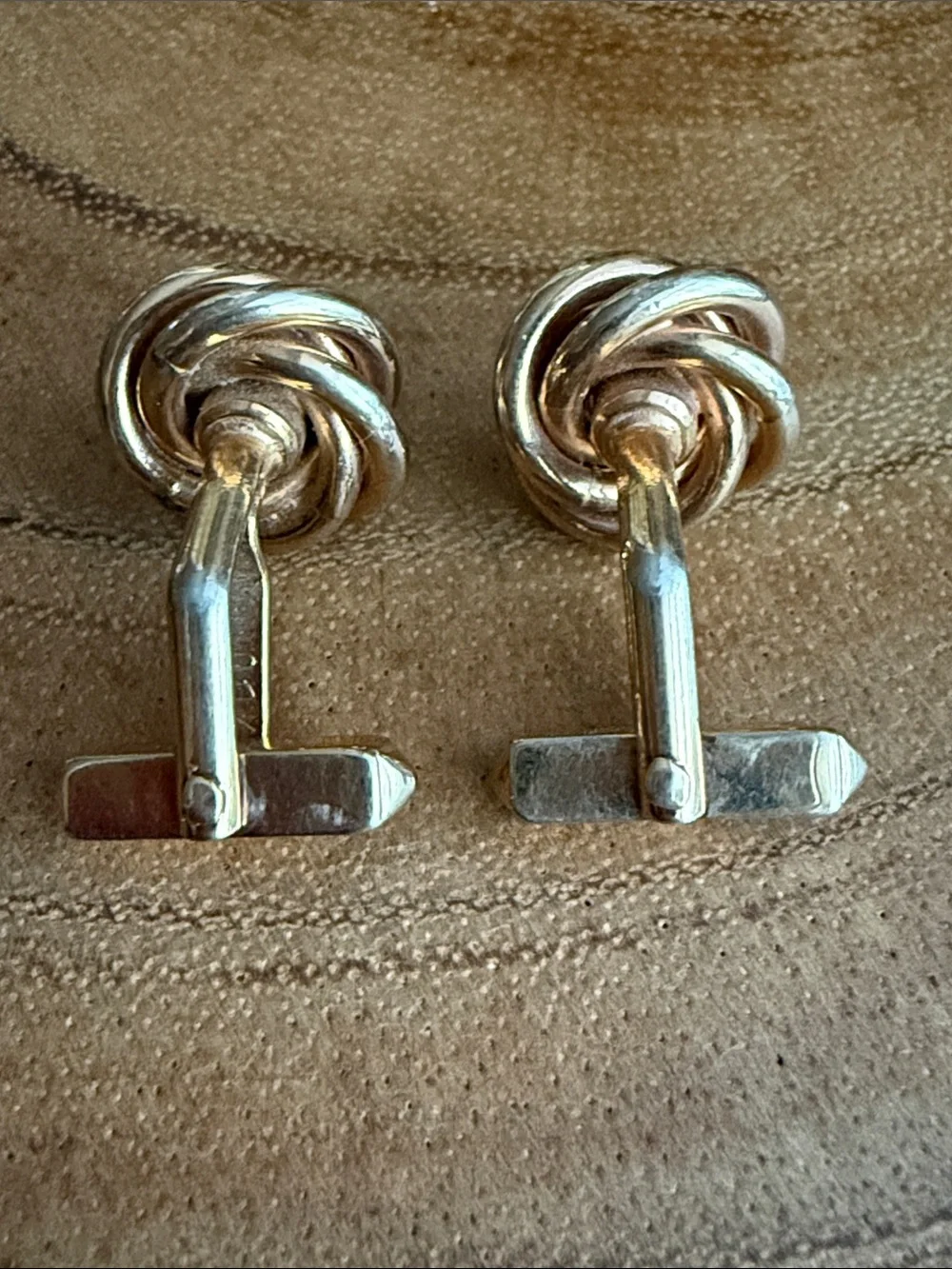 VTG Swank Gold Tone Love Knot Cufflinks Red Glass Cabochon Retro 1940s